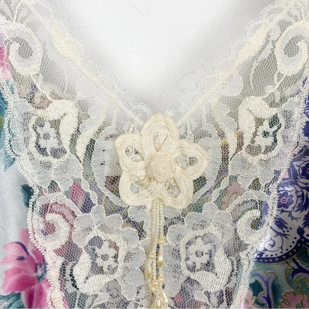 Vintage 60s Laura Gayle Paisley Floral Lace Mini Slip Dress Sz M - Picture 6 of 11